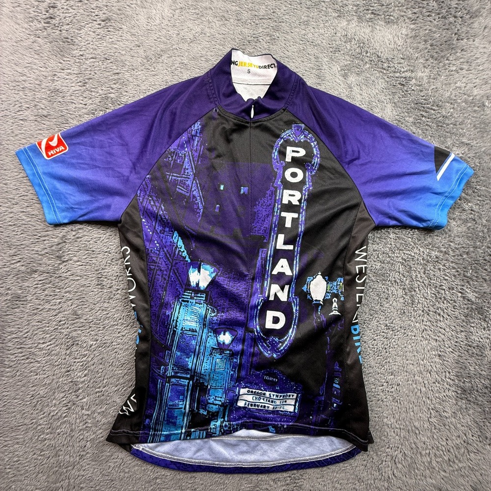 Portland Oregon Old Town Cycling Jersey Downtown Neon Lights Womens S 3/4 Zip